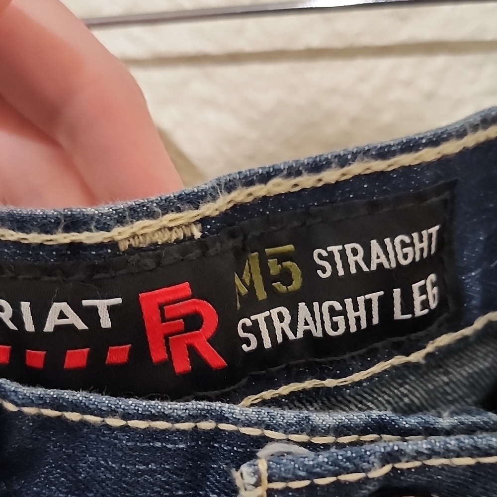 Ariat Blue and Cream Straight Jeans with Classic Indigo Style - Picture 3 of 15